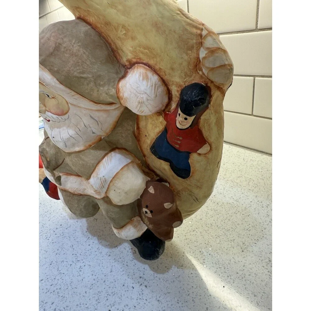 Santa Moon Christmas Decor Paper Mache Christmas Santa Claus Hand Painted 15